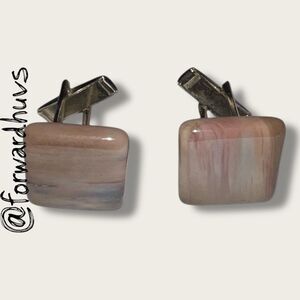 Square Marbled Cufflinks – Pink & Blue Swirl with Gold Tone Toggle Backs